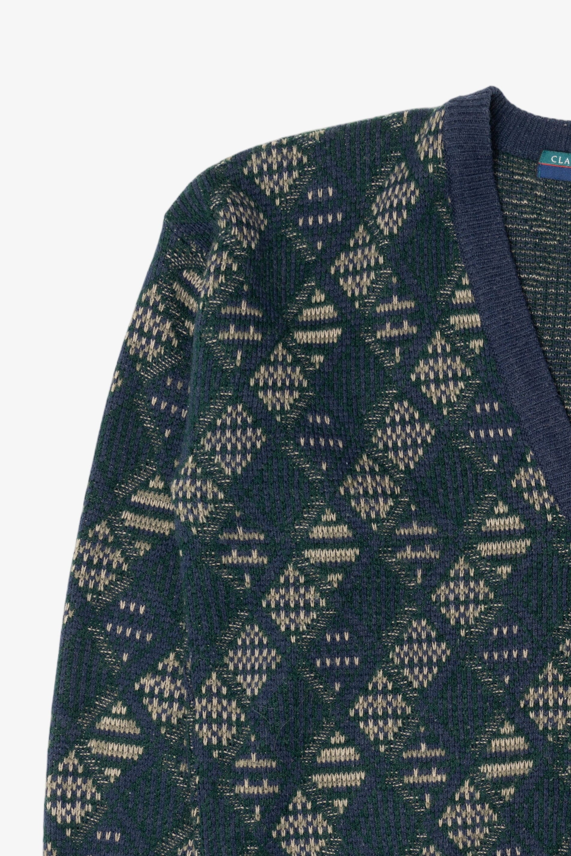 Vintage Blue Diamond Pattern Claybrooke Cardigan Sweater (1980s)
