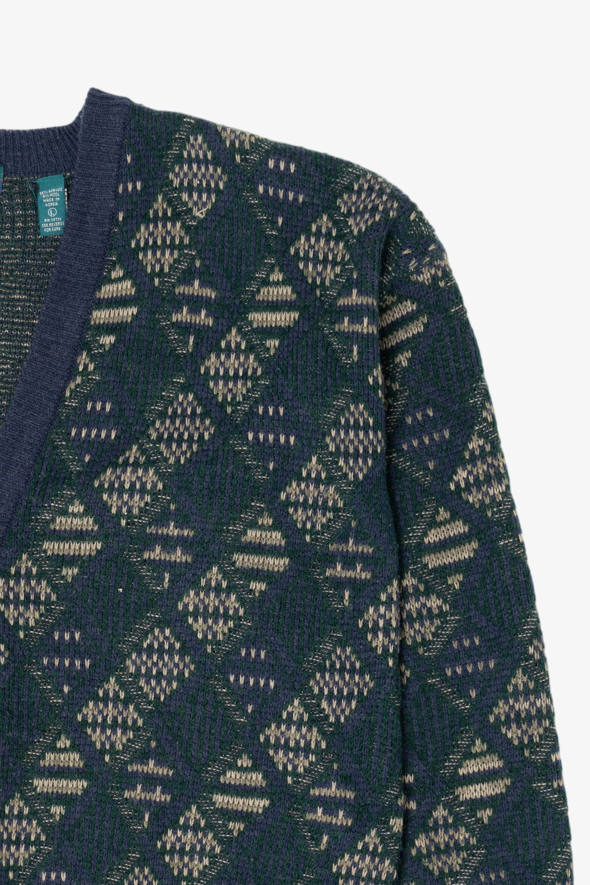 Vintage Blue Diamond Pattern Claybrooke Cardigan Sweater (1980s)