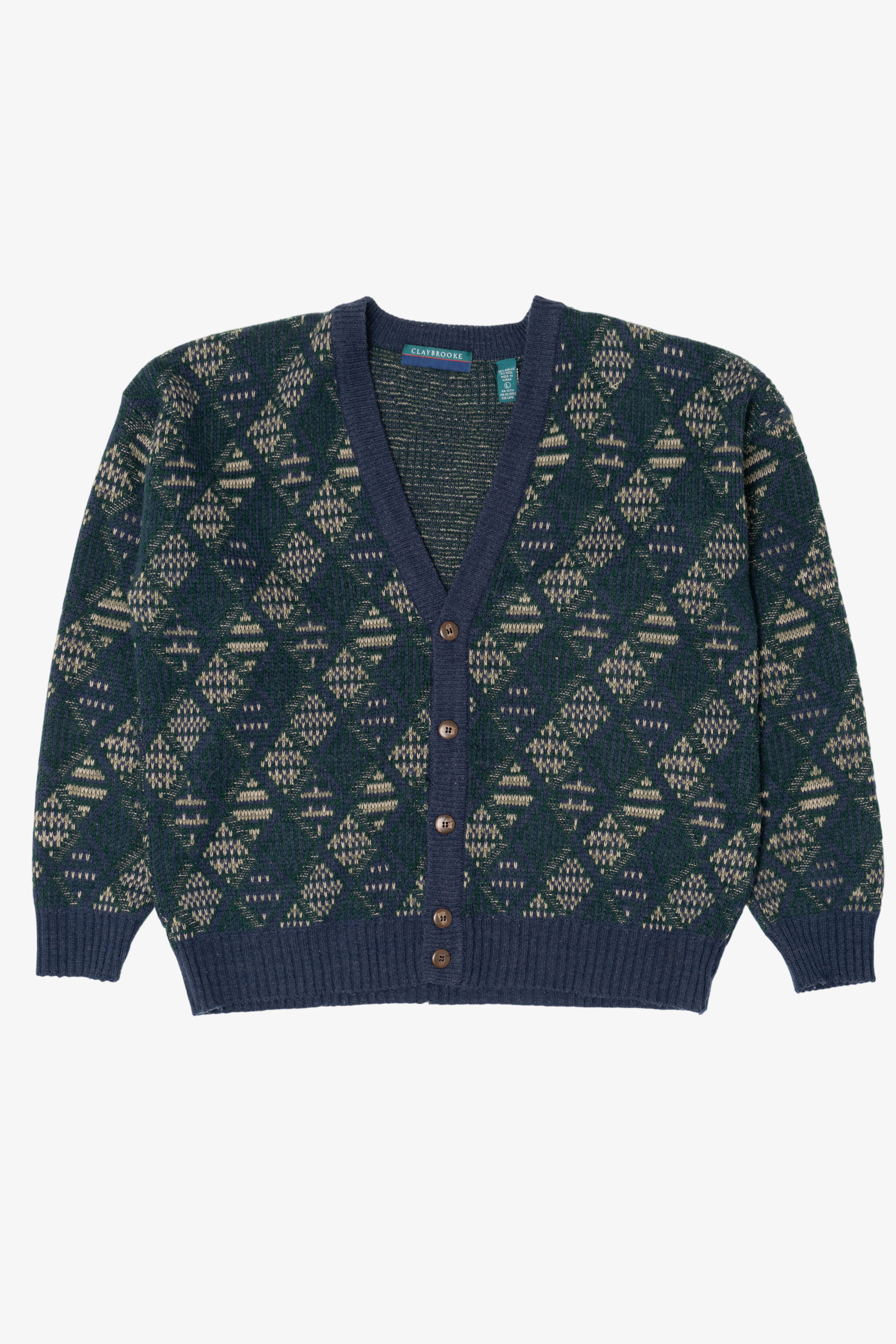 Vintage Blue Diamond Pattern Claybrooke Cardigan Sweater (1980s)