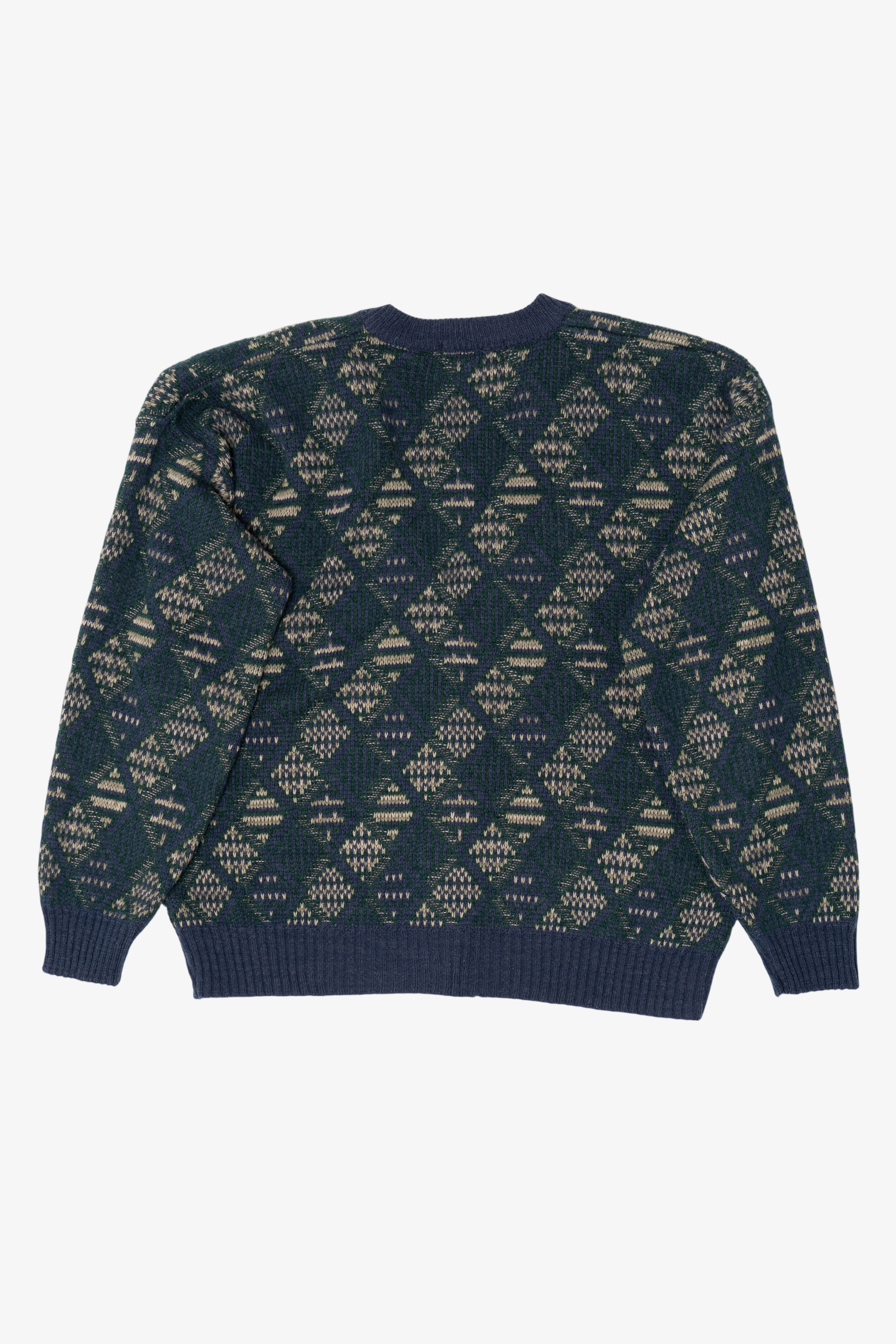 Vintage Blue Diamond Pattern Claybrooke Cardigan Sweater (1980s