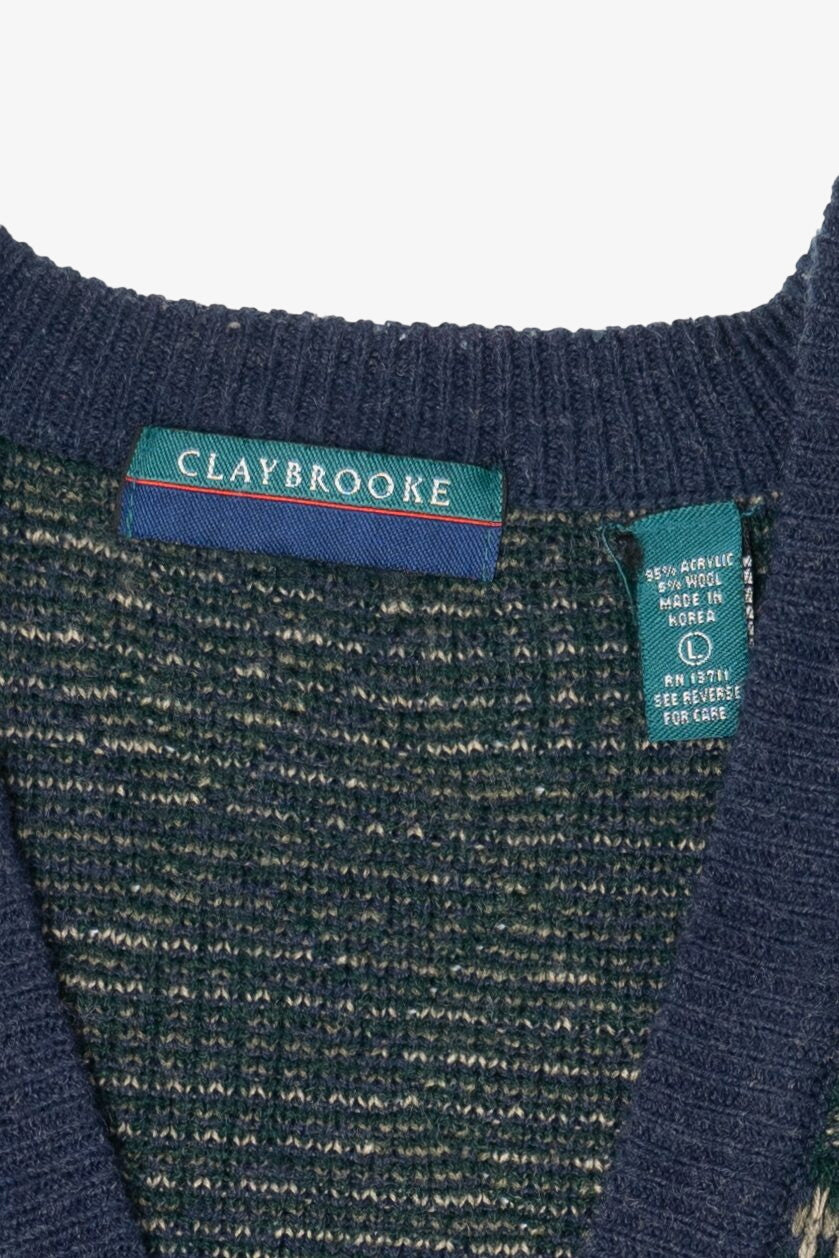 Vintage Blue Diamond Pattern Claybrooke Cardigan Sweater (1980s)