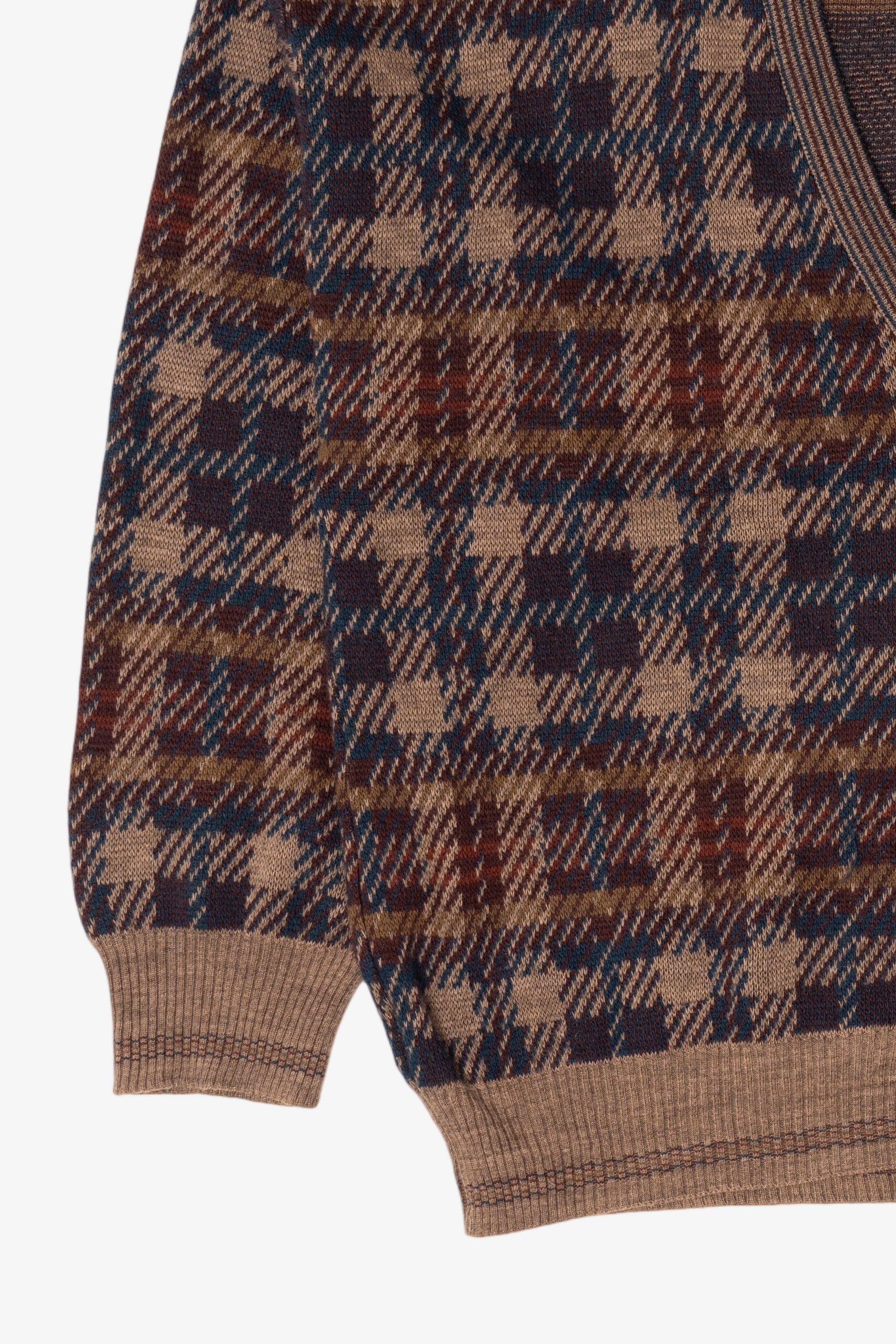 Vintage Brown Plaid Idea Uomo Cardigan Sweater (1980s)