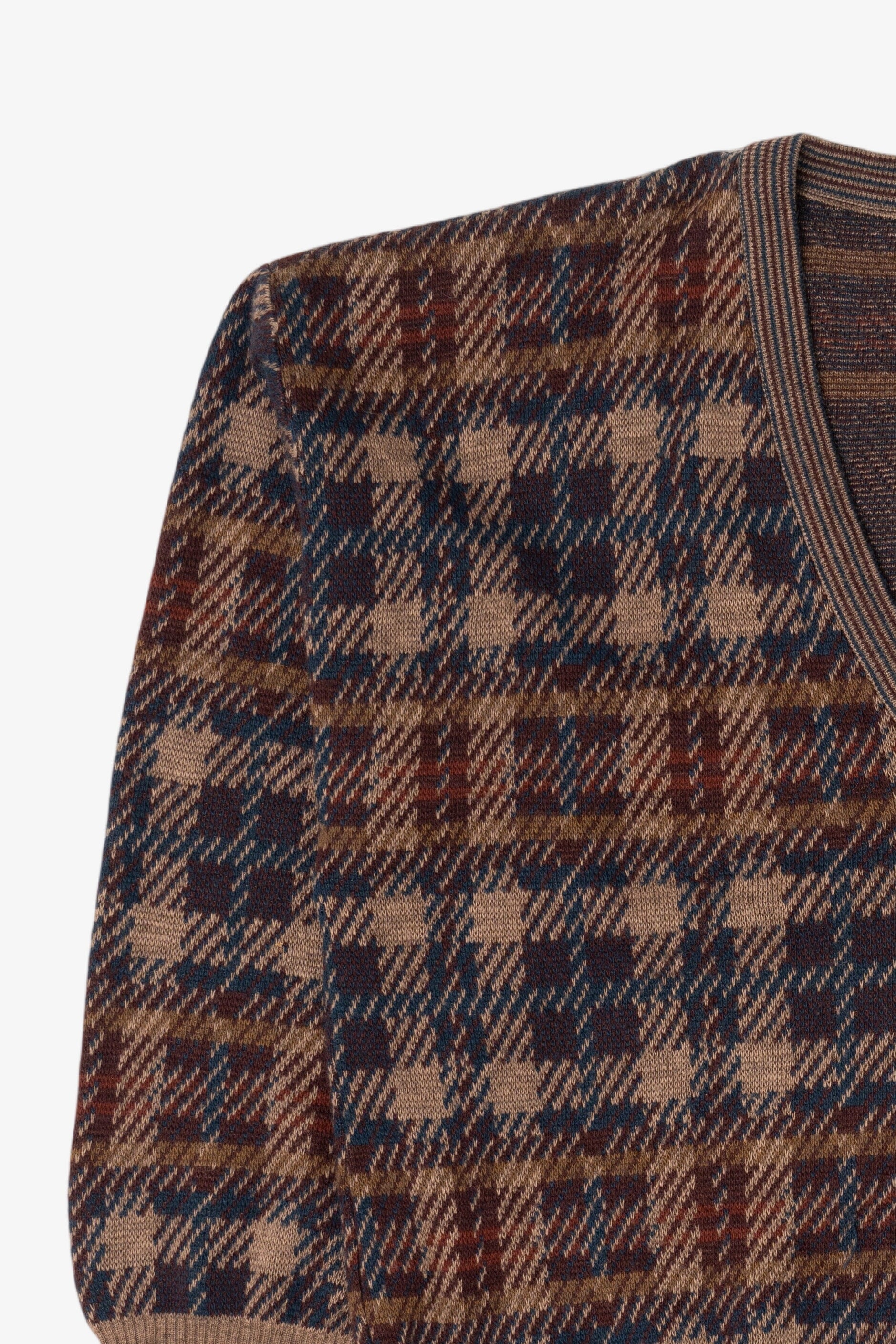 Vintage Brown Plaid Idea Uomo Cardigan Sweater (1980s)