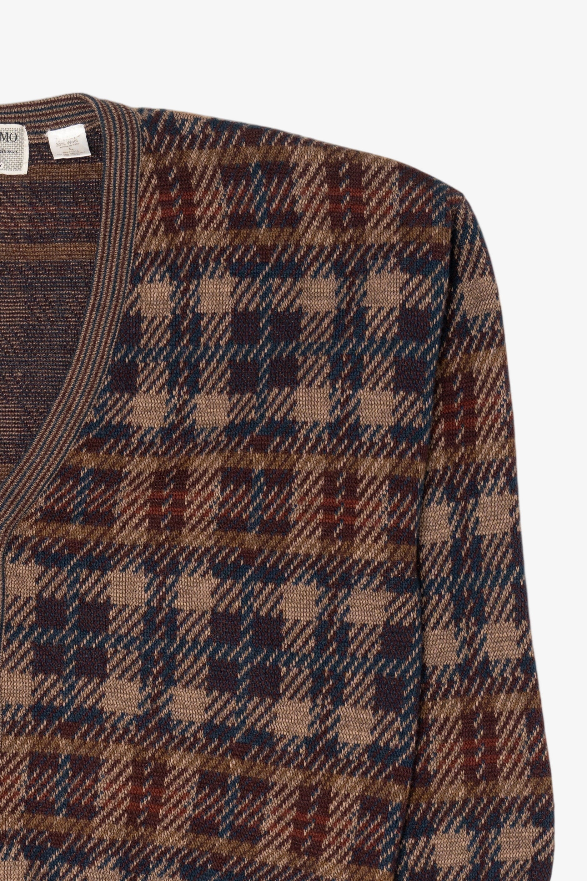 Vintage Brown Plaid Idea Uomo Cardigan Sweater (1980s)