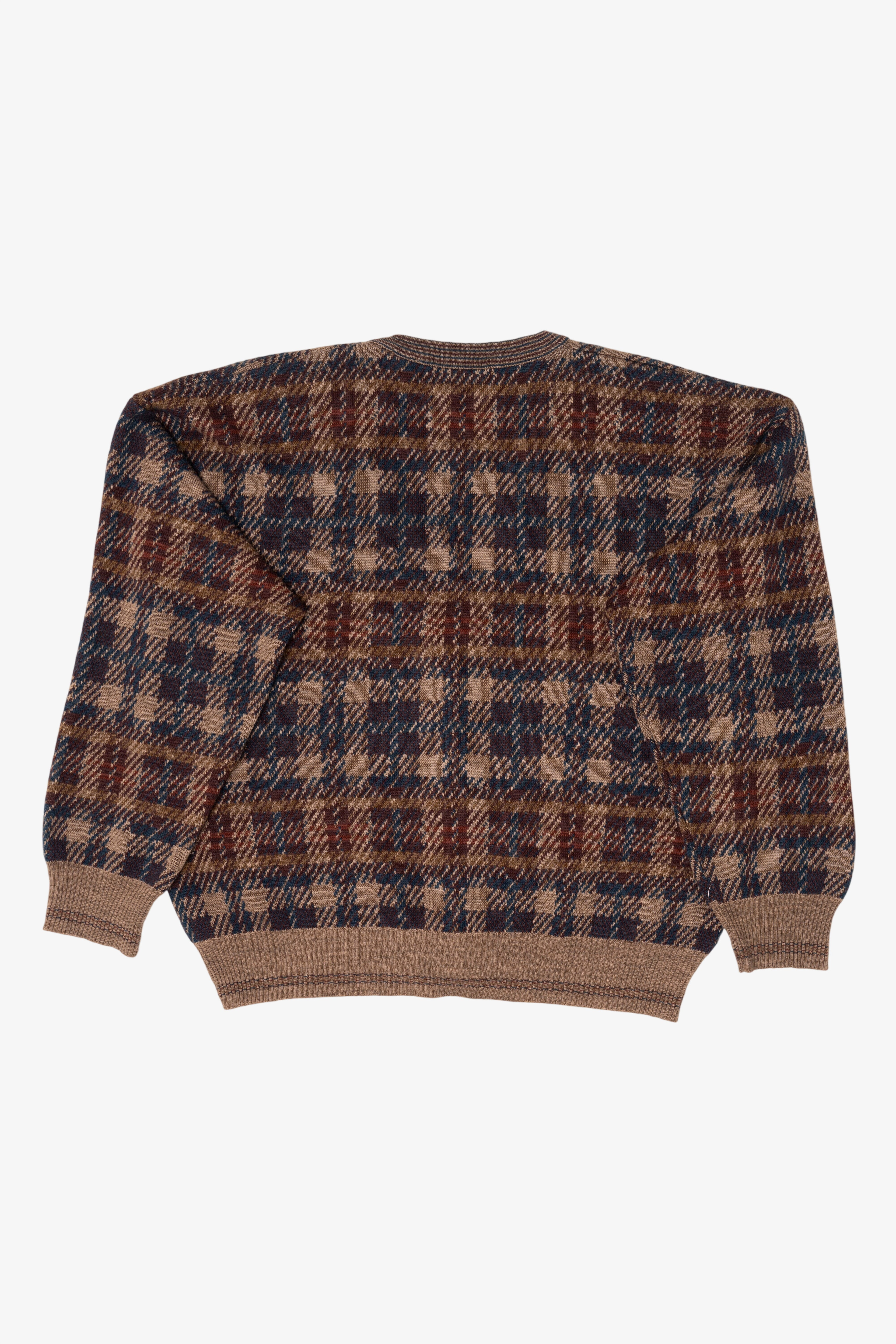 Vintage Brown Plaid Idea Uomo Cardigan Sweater (1980s)