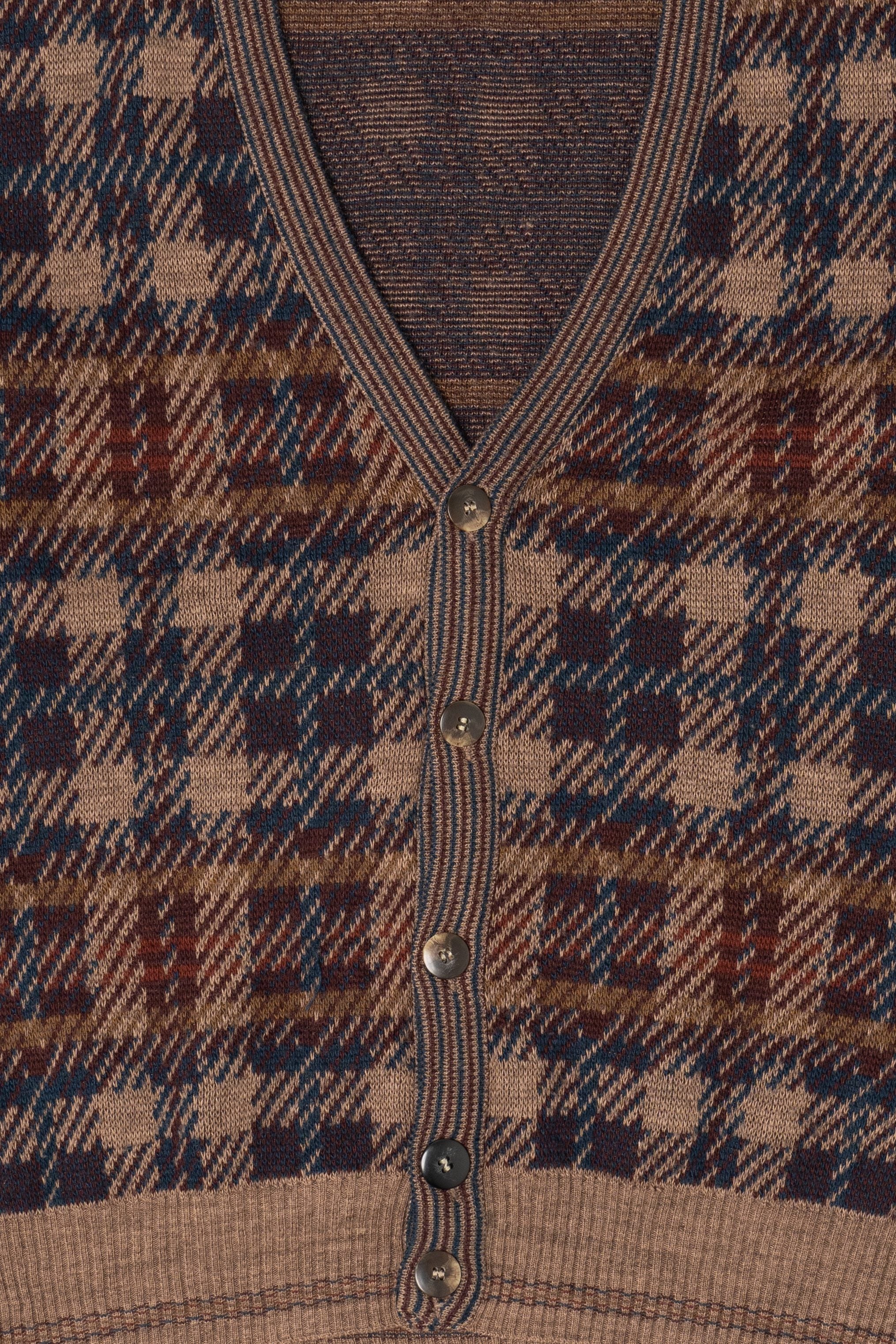 Vintage Brown Plaid Idea Uomo Cardigan Sweater (1980s)