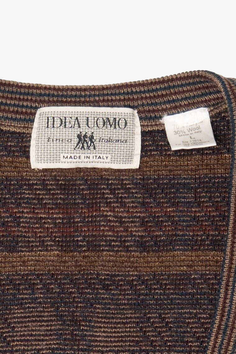 Vintage Brown Plaid Idea Uomo Cardigan Sweater (1980s)