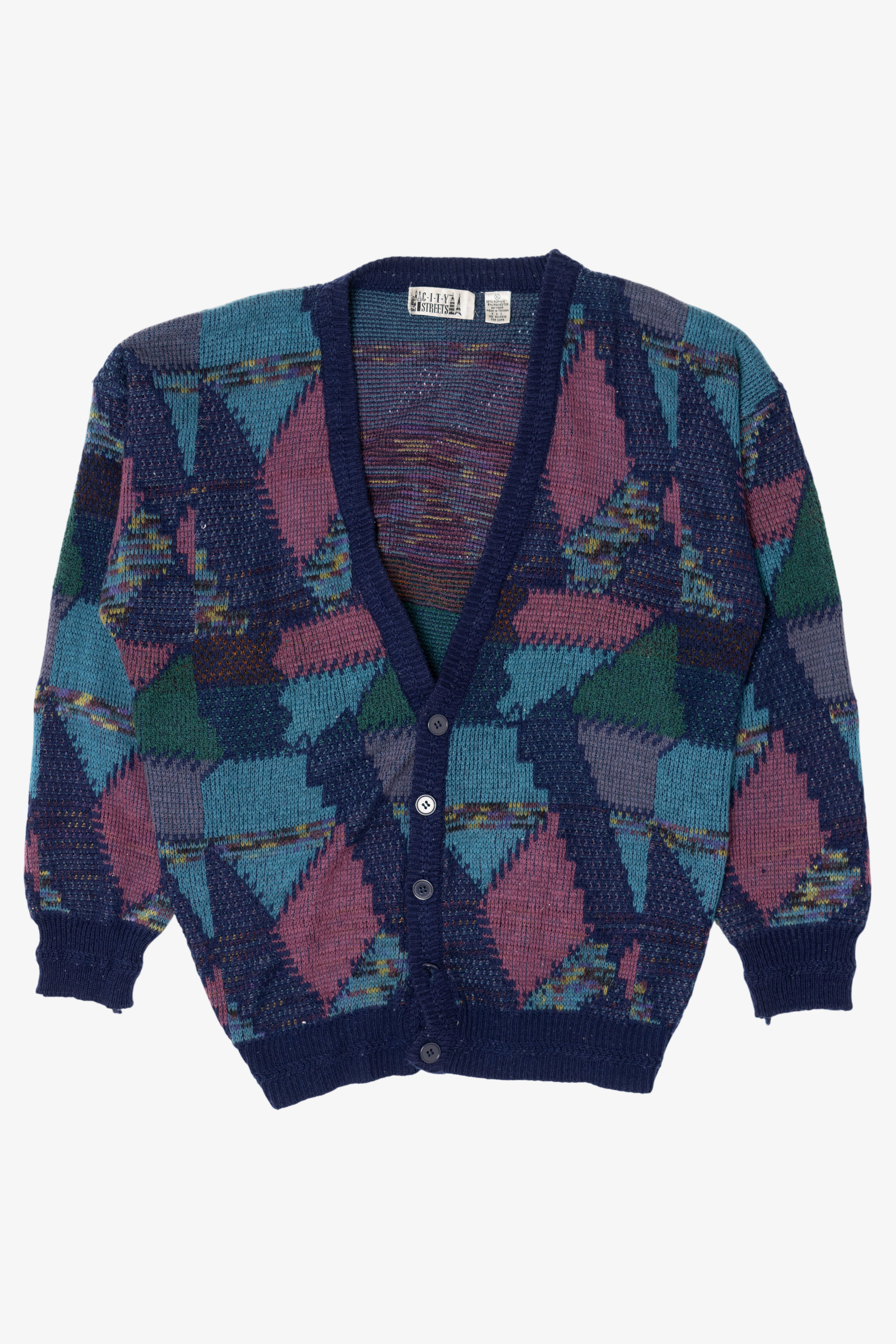 Vintage Blue City Streets Cardigan Sweater (1980s)