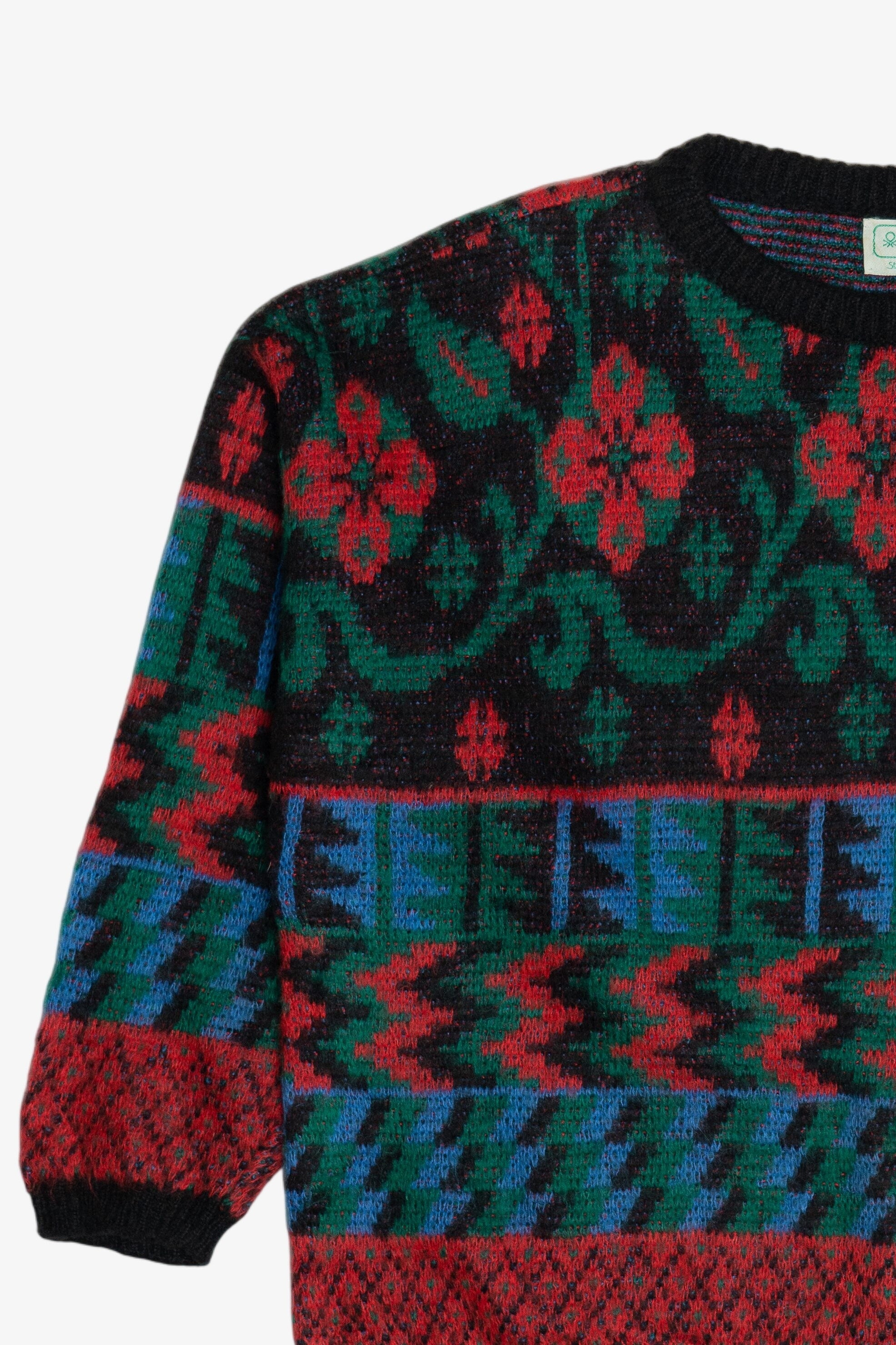 Vintage Benetton Italian Abstract Knit Wide Cropped Sweater (1980s)