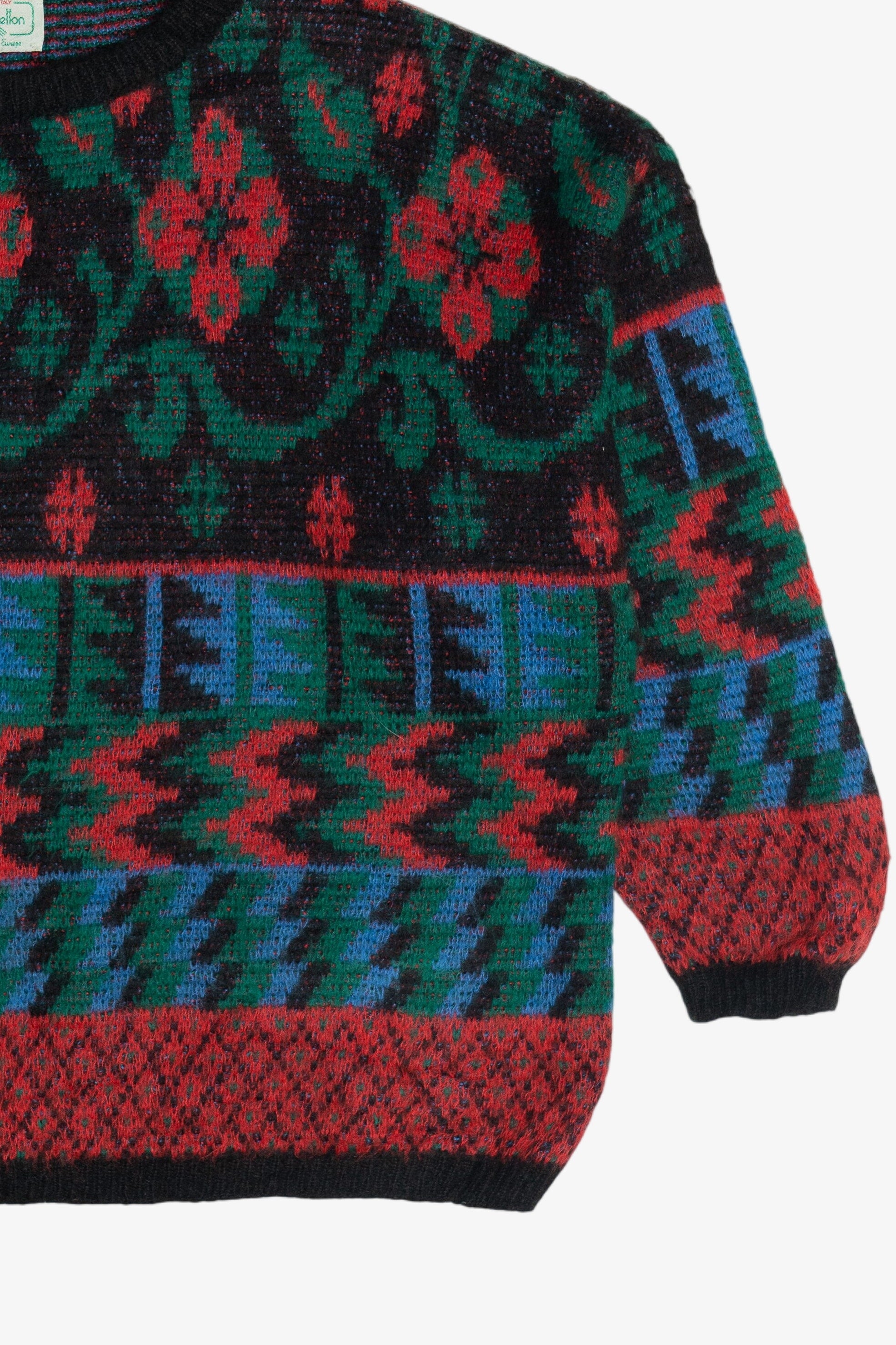 Vintage Benetton Italian Abstract Knit Wide Cropped Sweater (1980s)