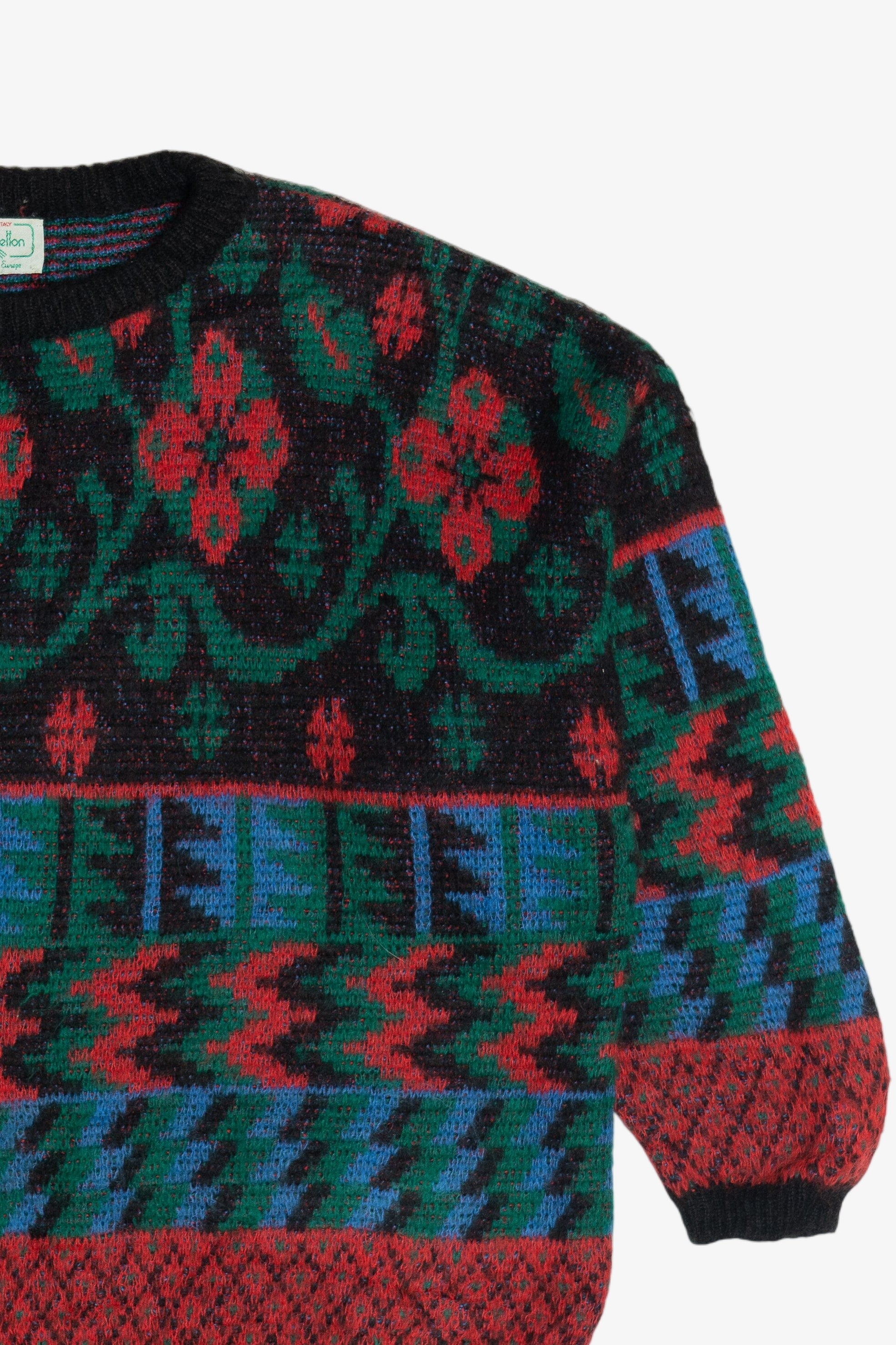 Vintage Benetton Italian Abstract Knit Wide Cropped Sweater (1980s)