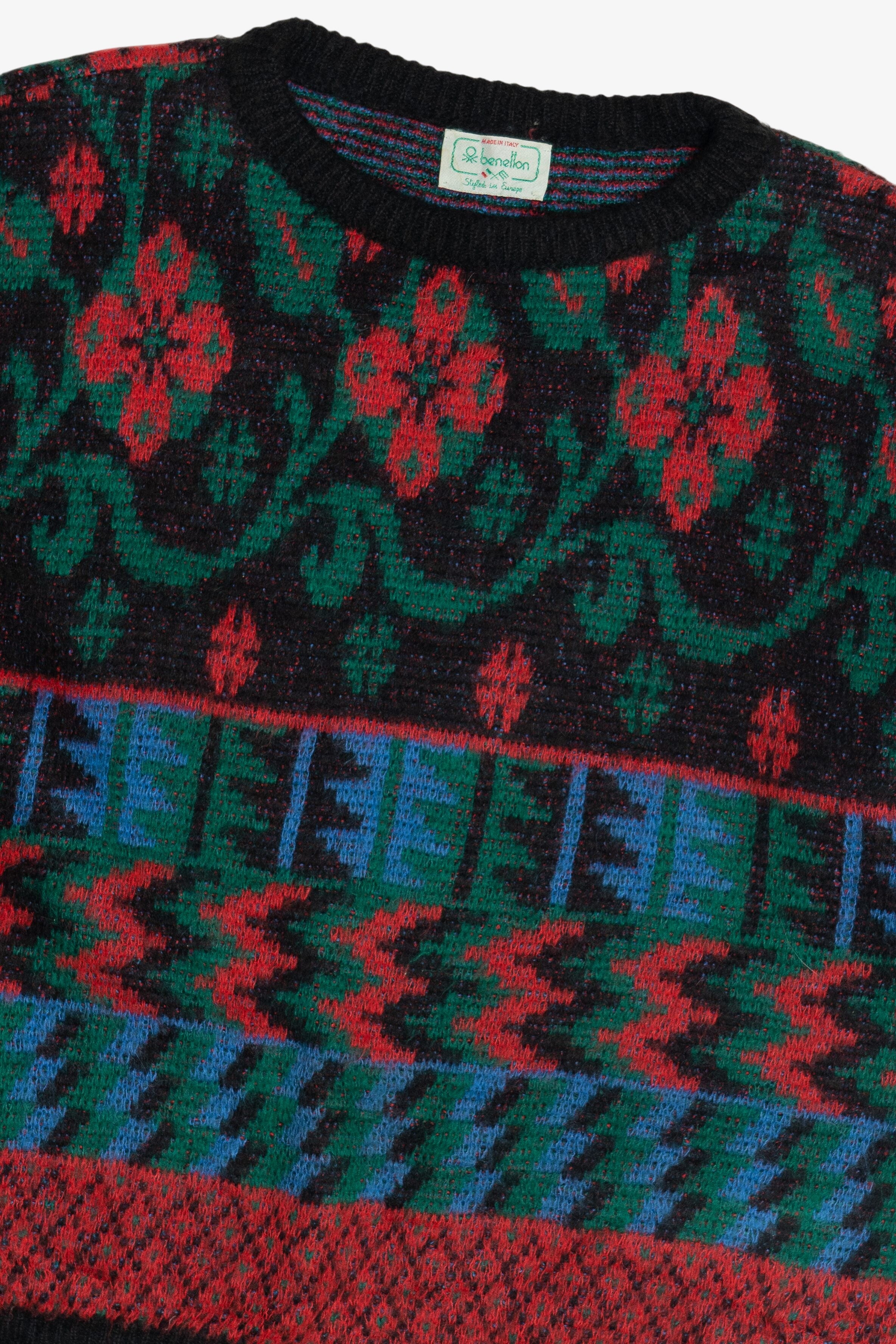 Vintage Benetton Italian Abstract Knit Wide Cropped Sweater (1980s)