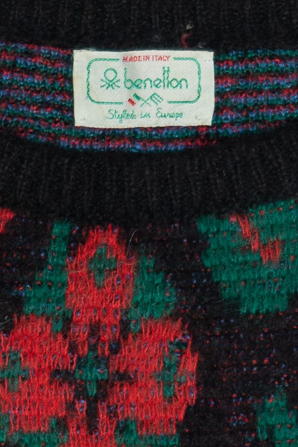 Vintage Benetton Italian Abstract Knit Wide Cropped Sweater (1980s)