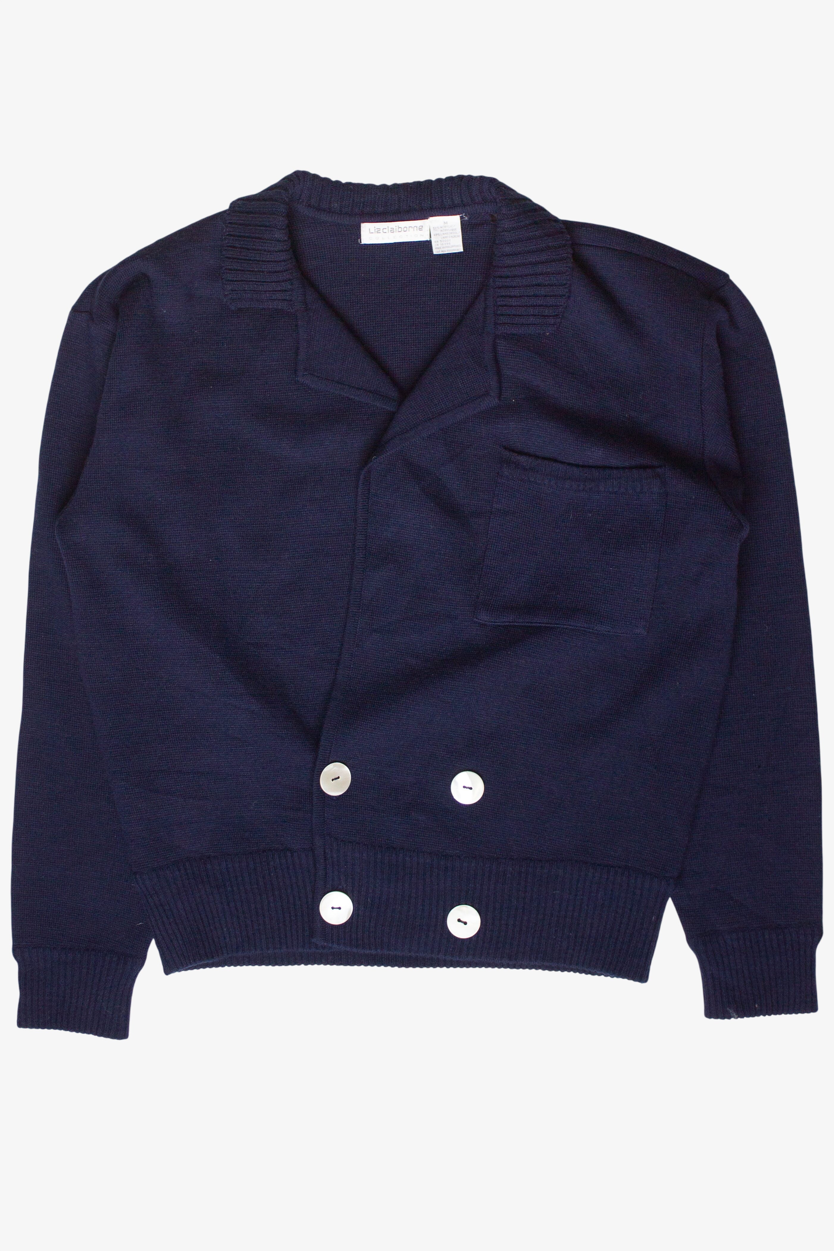 Vintage Navy Liz Claiborne Double Breasted Cardigan Sweater (2000s) 