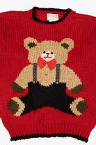 Vintage Hand Knit Red Teddy Bear Heidi Sweater (1990s)