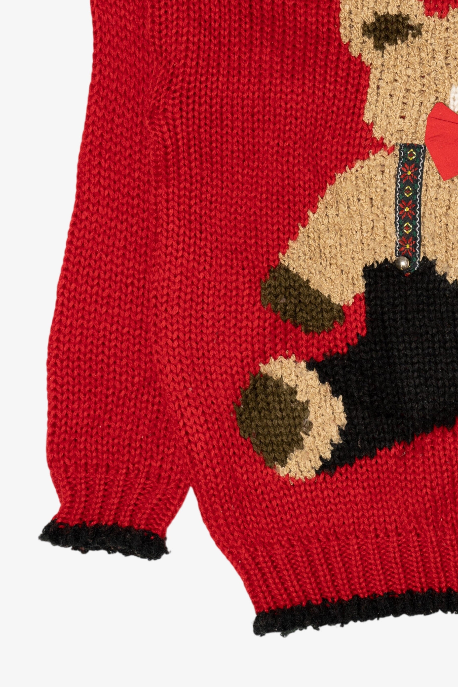 Vintage Hand Knit Red Teddy Bear Heidi Sweater (1990s)