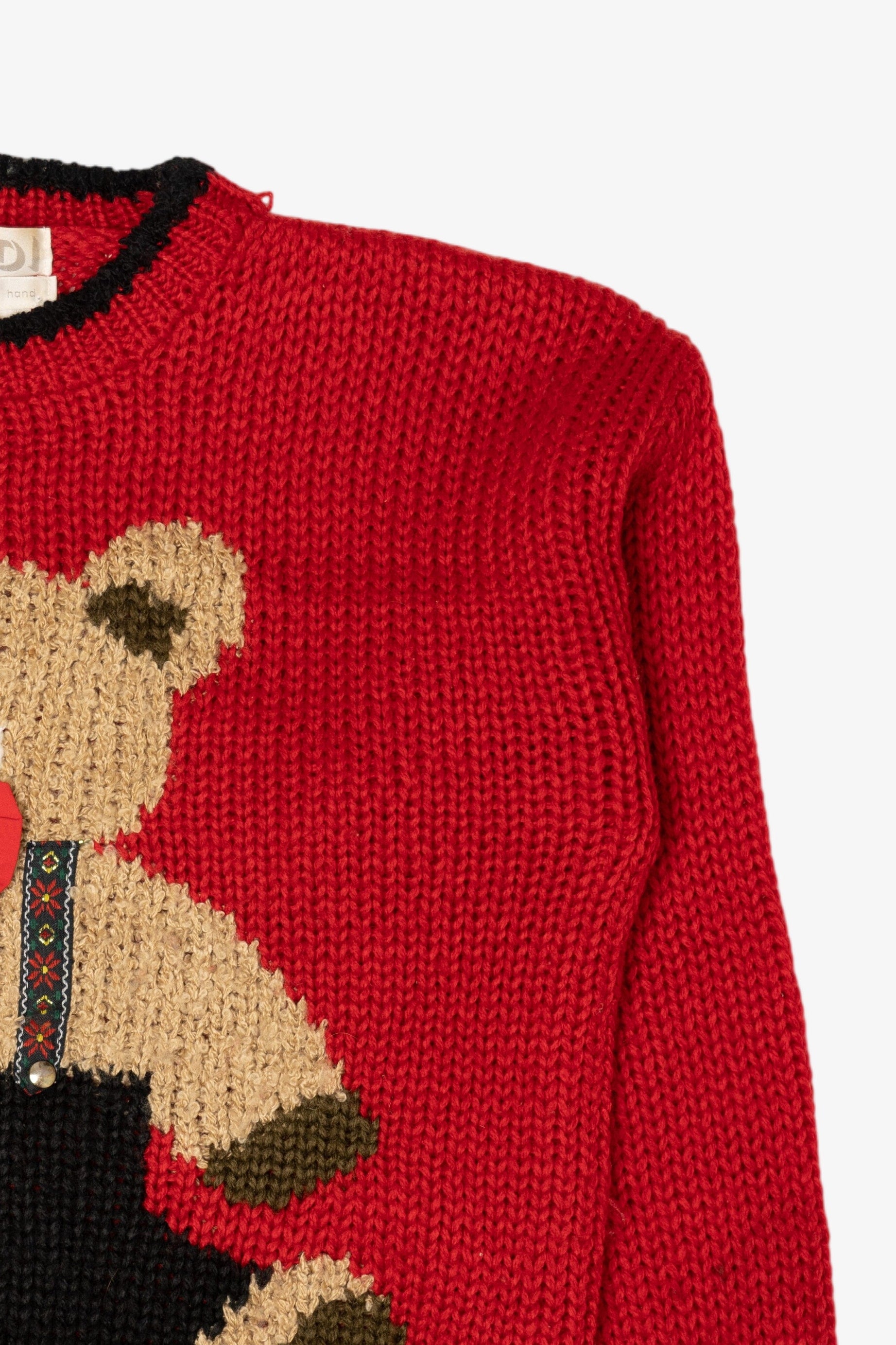 Vintage Hand Knit Red Teddy Bear Heidi Sweater (1990s)