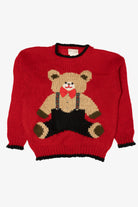 Vintage Hand Knit Red Teddy Bear Heidi Sweater (1990s)