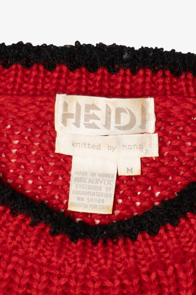 Vintage Hand Knit Red Teddy Bear Heidi Sweater (1990s)