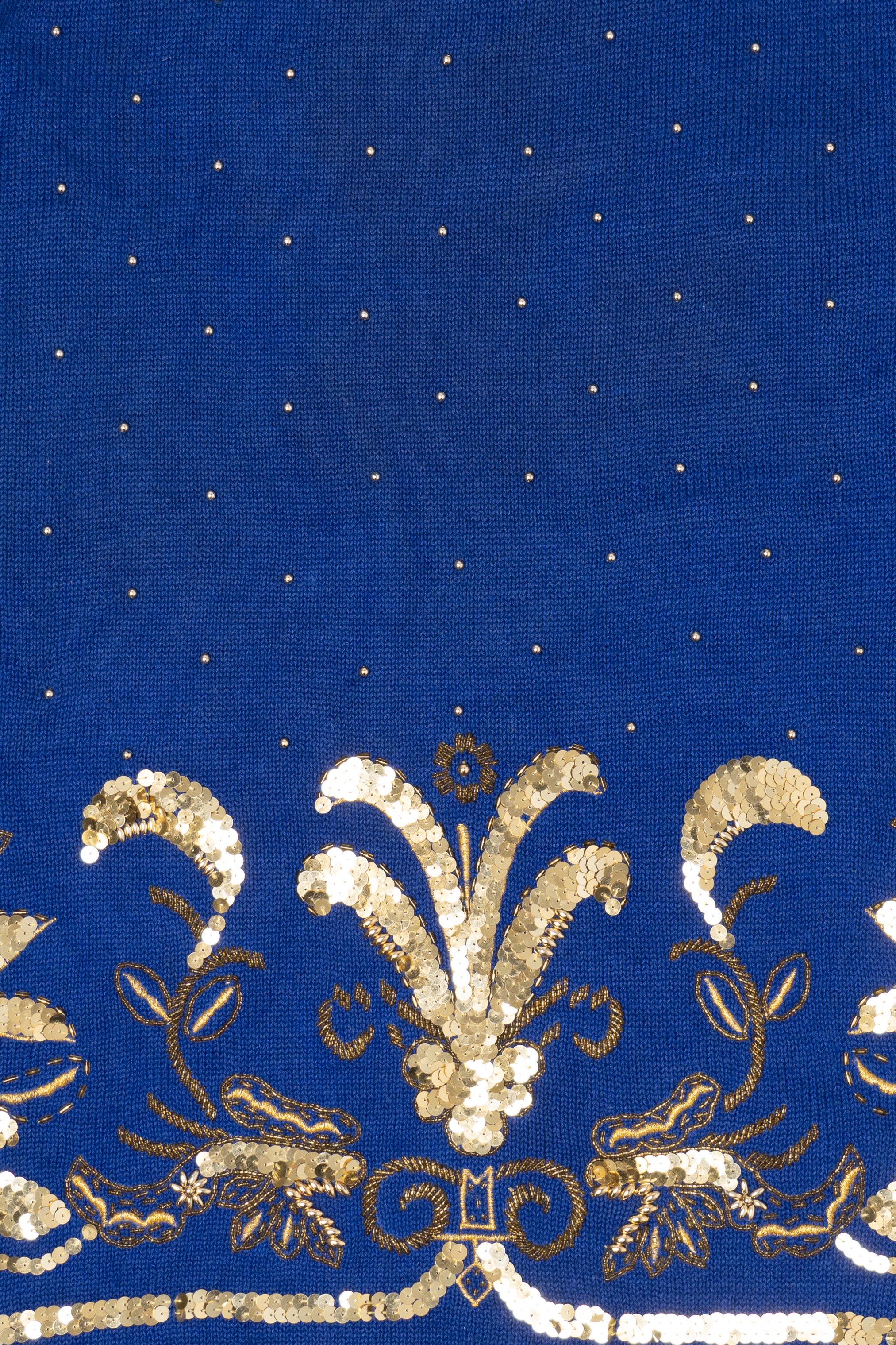 Vintage Blue And Gold Sequin Sweater (1980s)