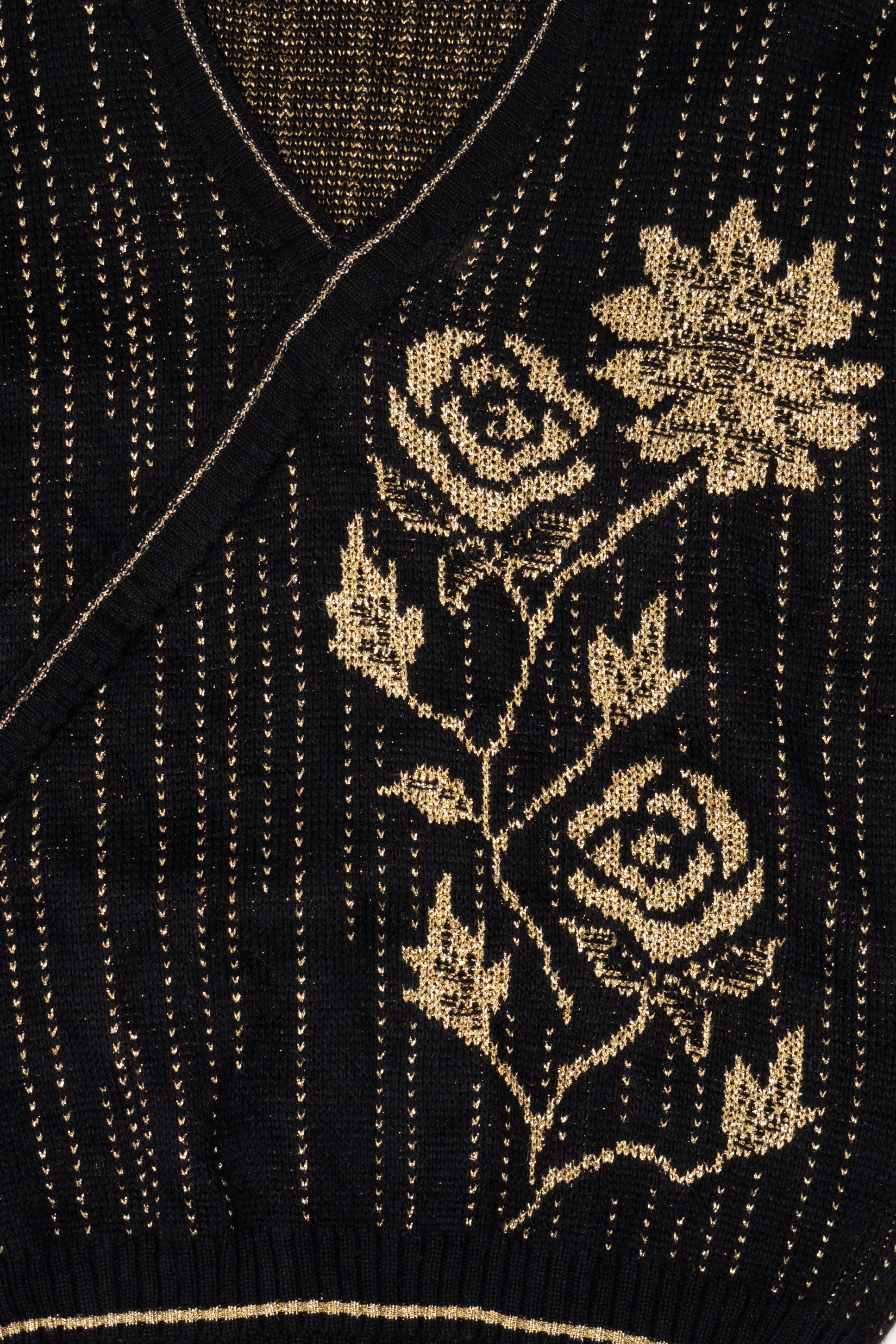 Vintage Black And Gold Rose Ellen D. Sweater (1980s)