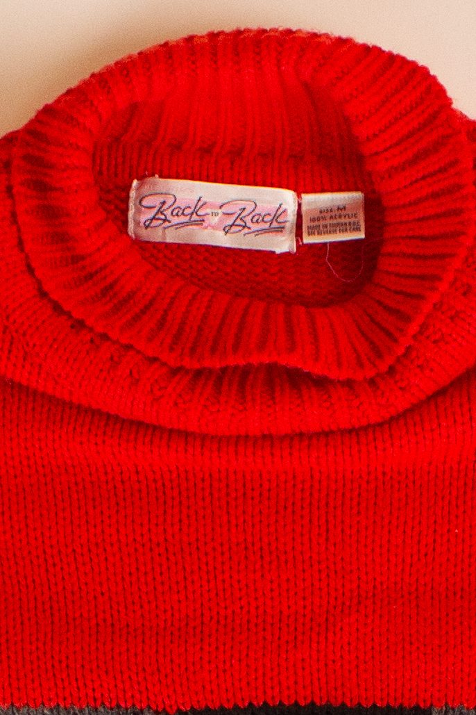 Vintage Red Cropped Turtleneck Sweater (1990s)