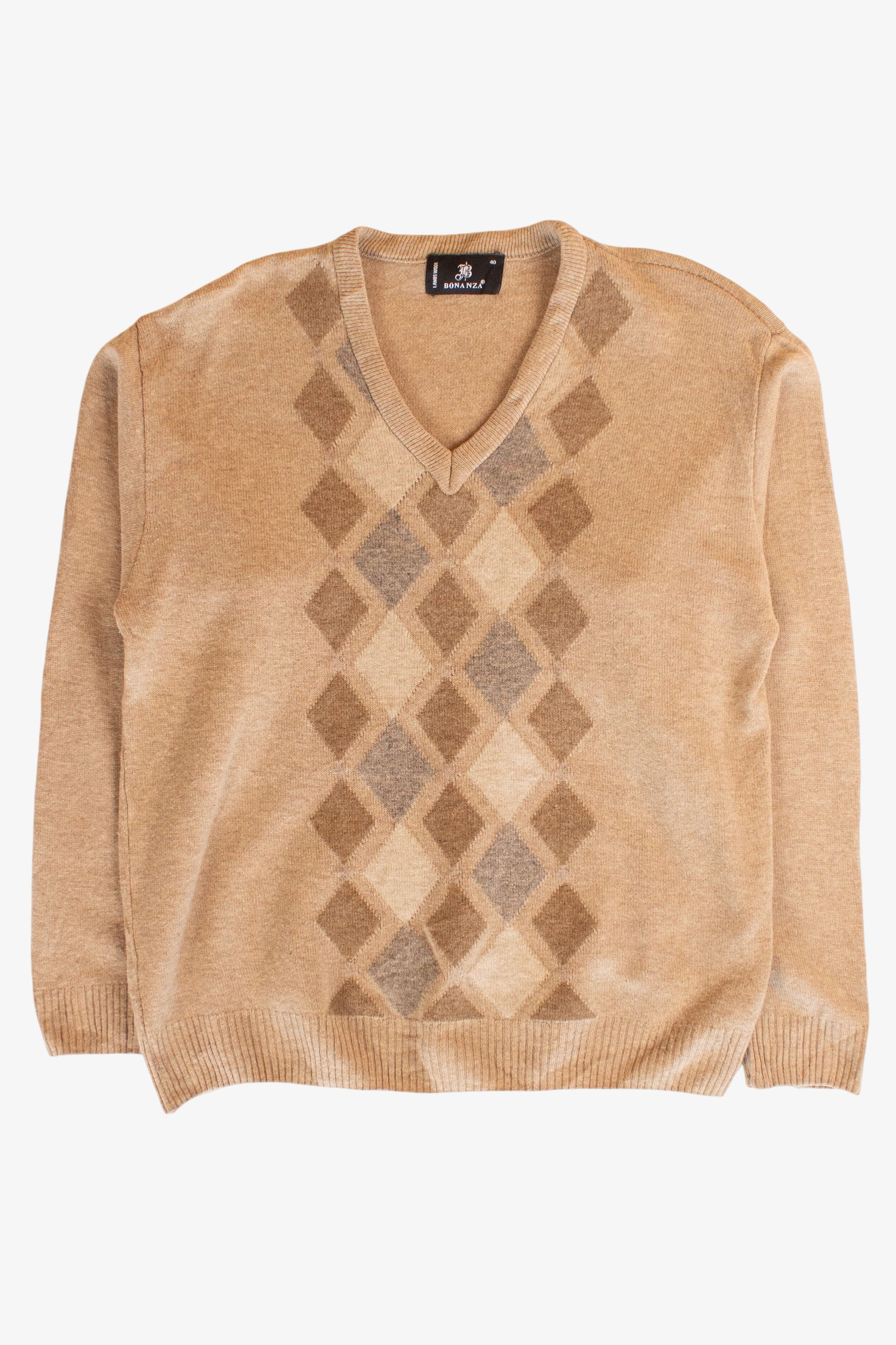 Vintage Tan Argyle V-Neck Sweater (1980s)