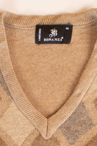 Vintage Tan Argyle V-Neck Sweater (1980s)
