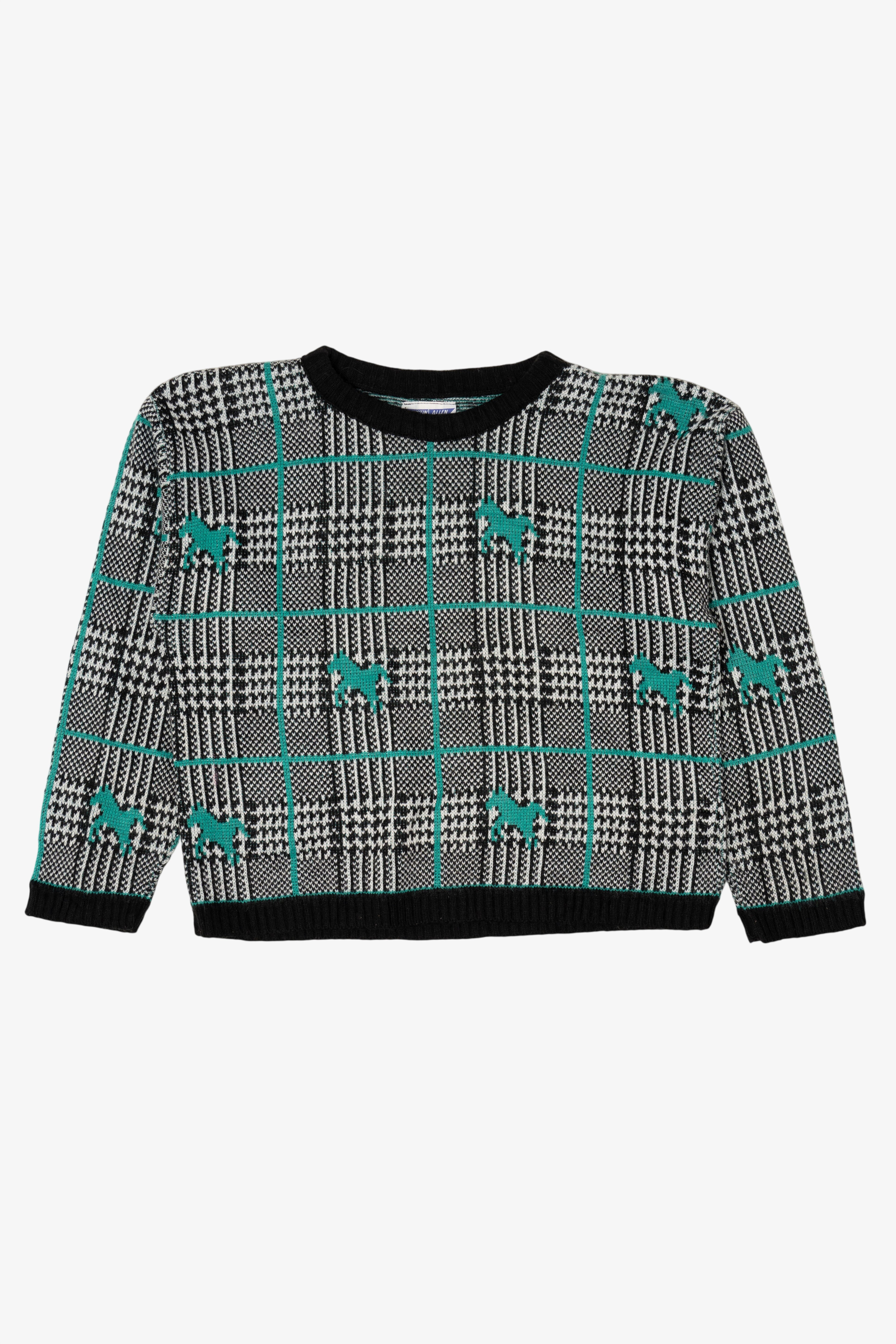 Vintage Justin Allen Checkered Horse Patterned Sweater (1990s)