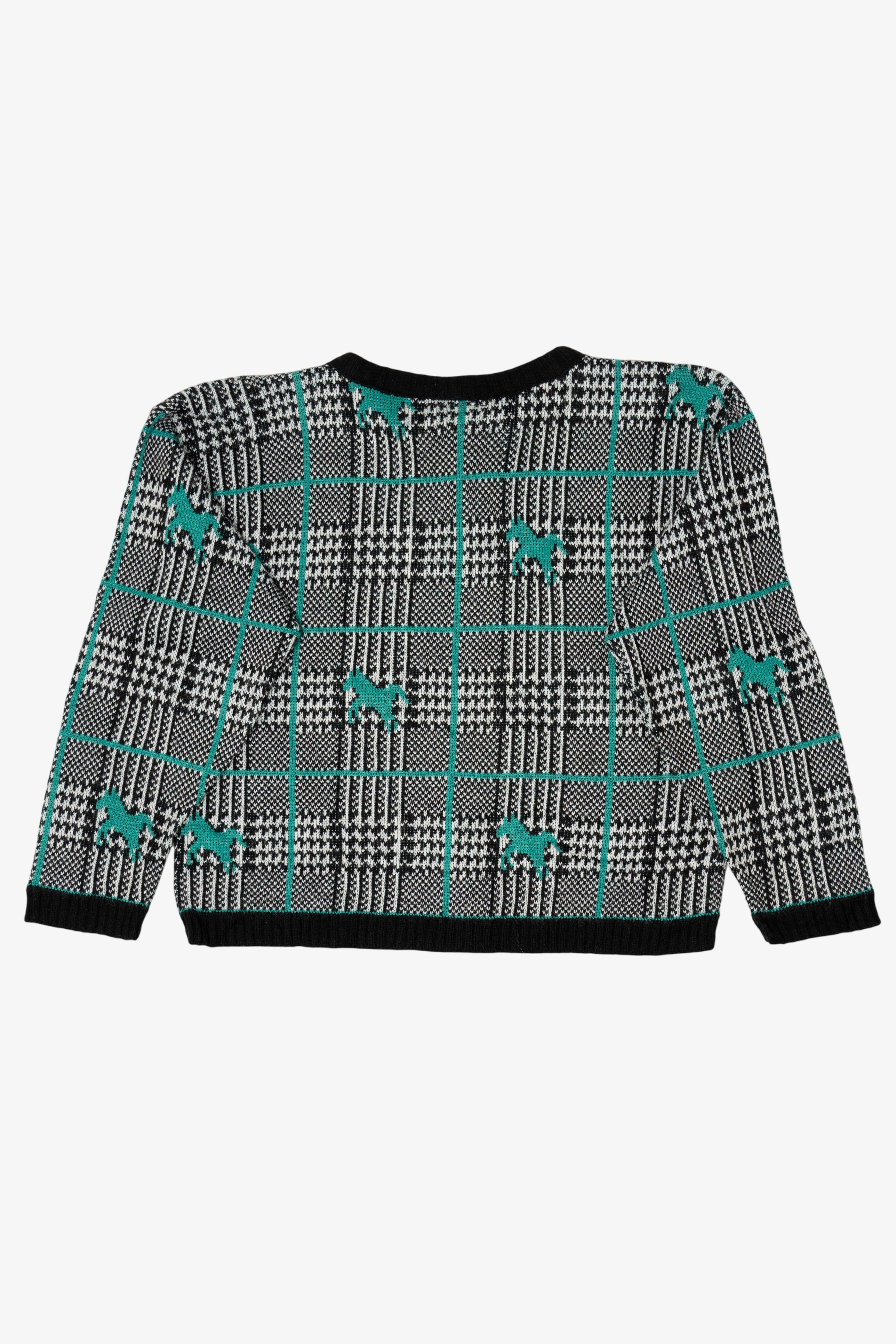 Vintage Justin Allen Checkered Horse Patterned Sweater (1990s)