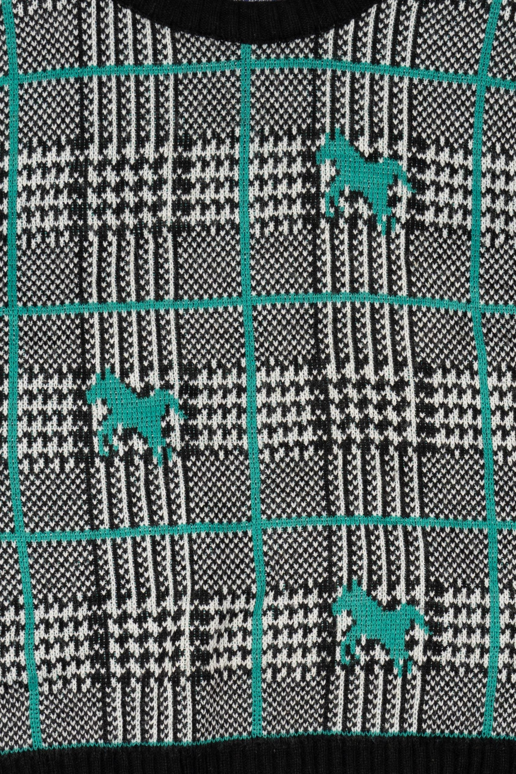 Vintage Justin Allen Checkered Horse Patterned Sweater (1990s)