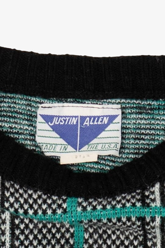 Vintage Justin Allen Checkered Horse Patterned Sweater (1990s)