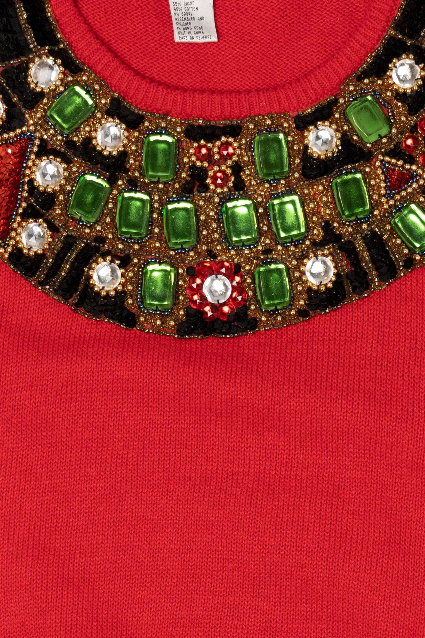 Vintage Red Victoria Harbour Bejeweled Sequin Sweater (1990s)