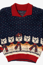 Vintage Navy Blue Cats With Scarves Sweater (1990s)