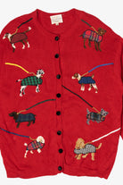 Vintage Red Susan Bristol Dogs On Leashes Sweater (1990s)