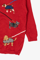 Vintage Red Susan Bristol Dogs On Leashes Sweater (1990s)