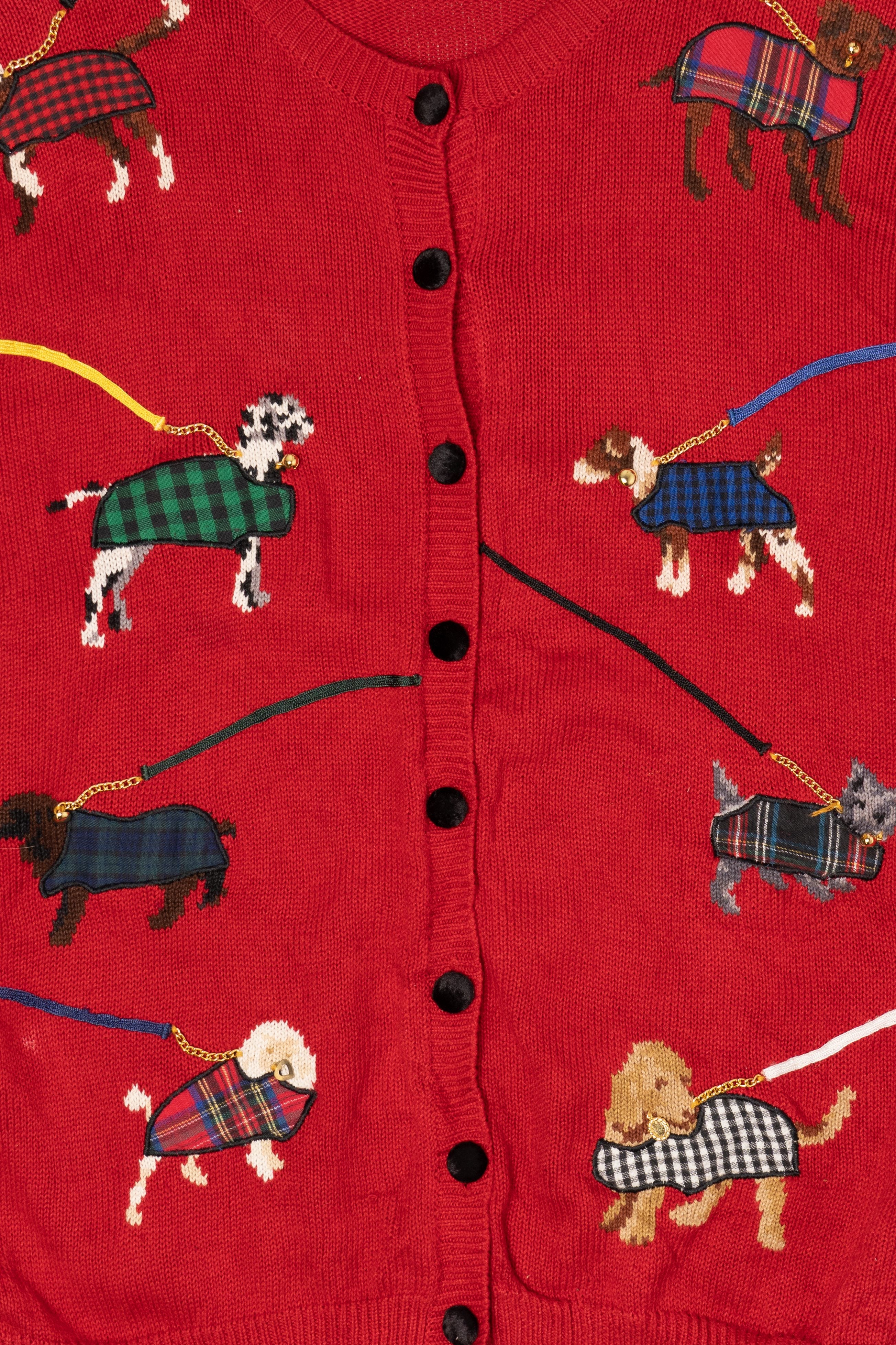 Vintage Red Susan Bristol Dogs On Leashes Sweater (1990s)