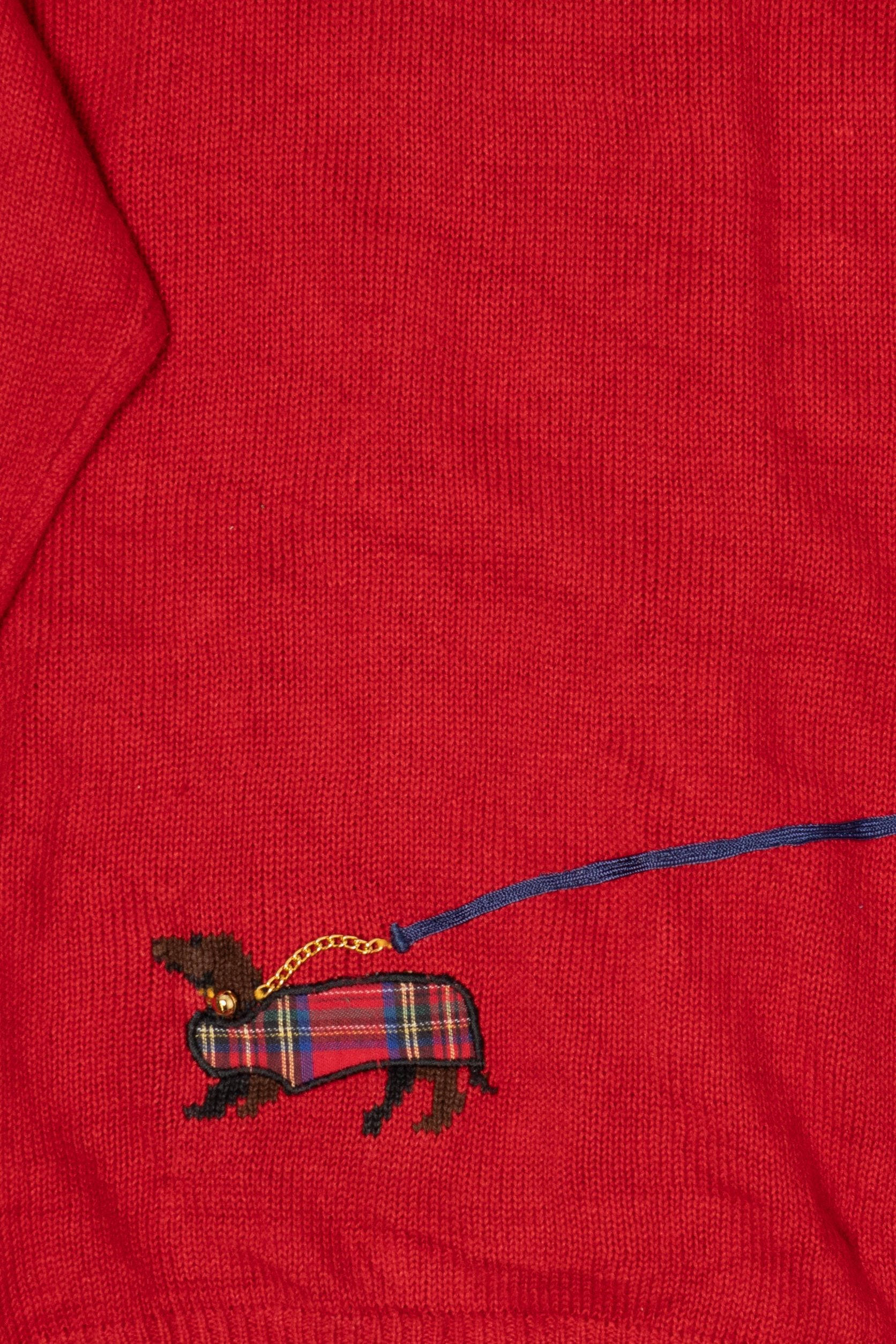 Vintage Red Susan Bristol Dogs On Leashes Sweater (1990s)