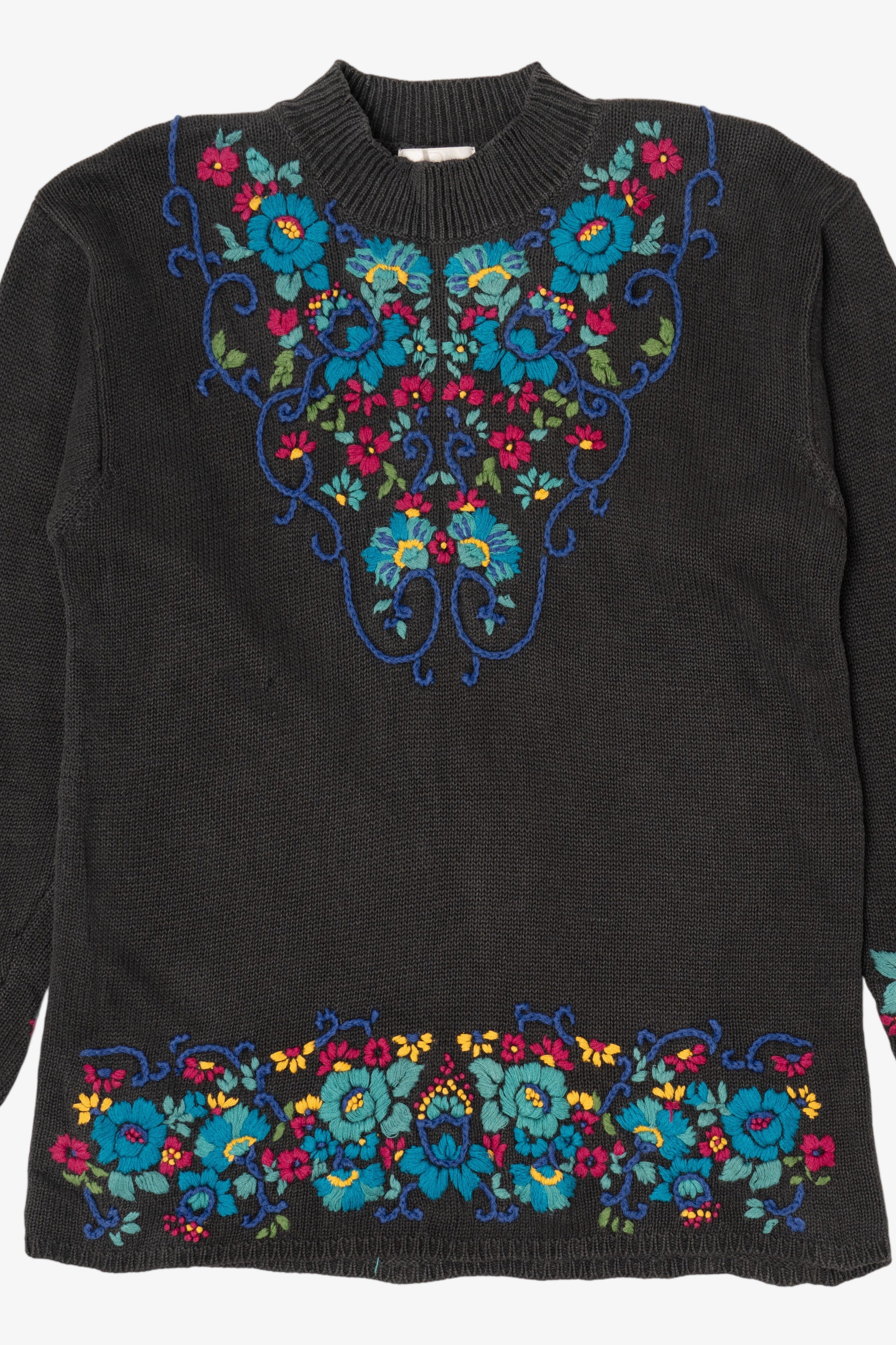Vintage Rainbow Floral Embroidered Vivre Sweater (1990s)