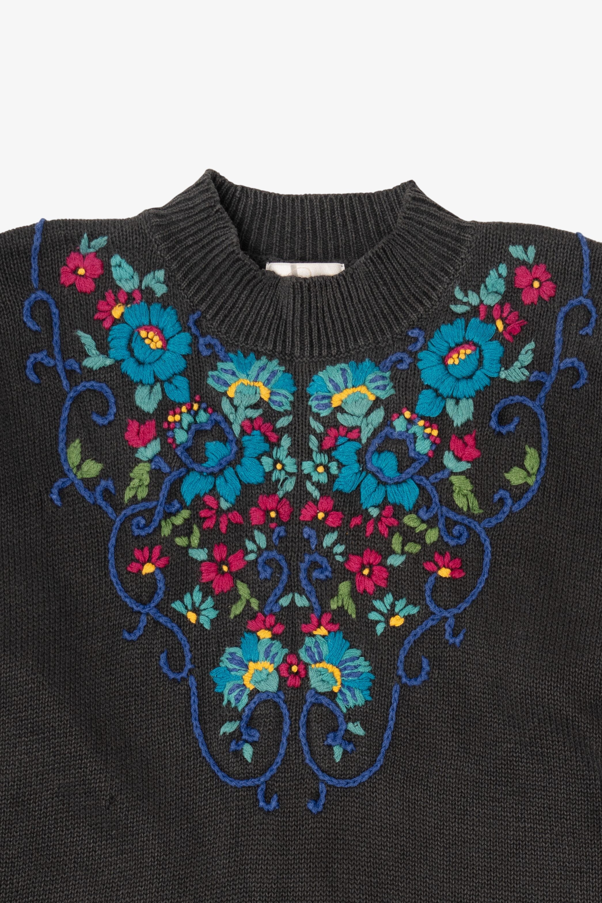 Vintage Rainbow Floral Embroidered Vivre Sweater (1990s)