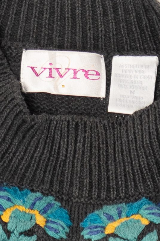 Vintage Rainbow Floral Embroidered Vivre Sweater (1990s)