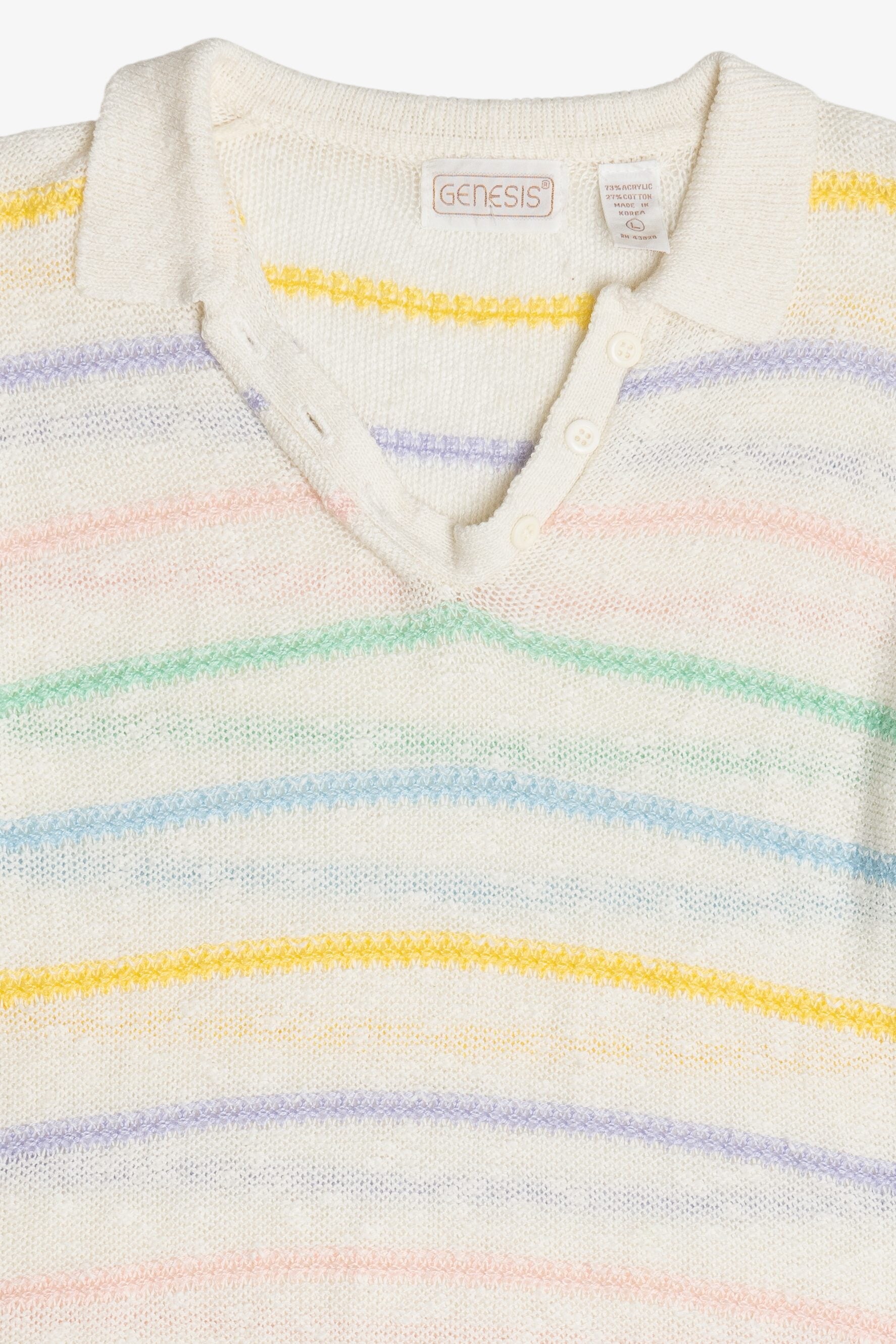 Vintage Pastel Lightweight 3 Button Sweater With Collar (1980s)