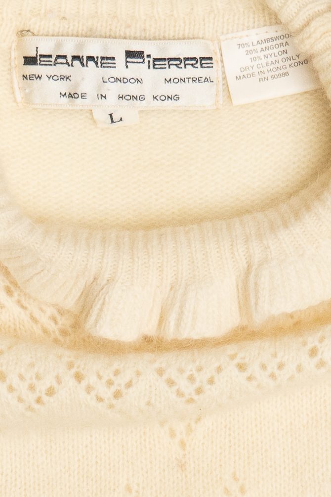 Vintage Ivory Jeanne Pierre Ruffle Collar Sweater (1980s)
