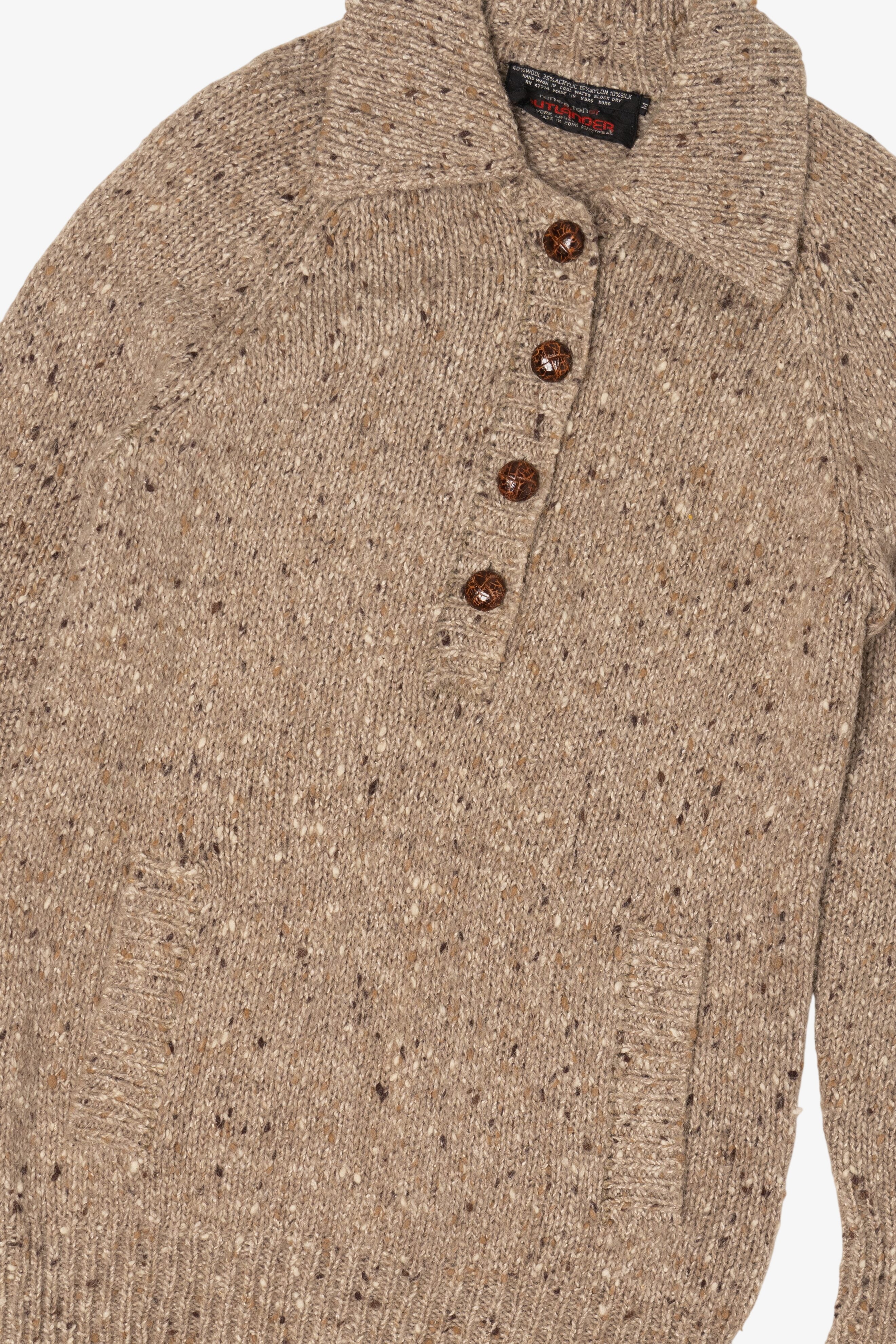 Vintage Beige Renee Tener For Outlander Elbow Pads Sweater (1970s)
