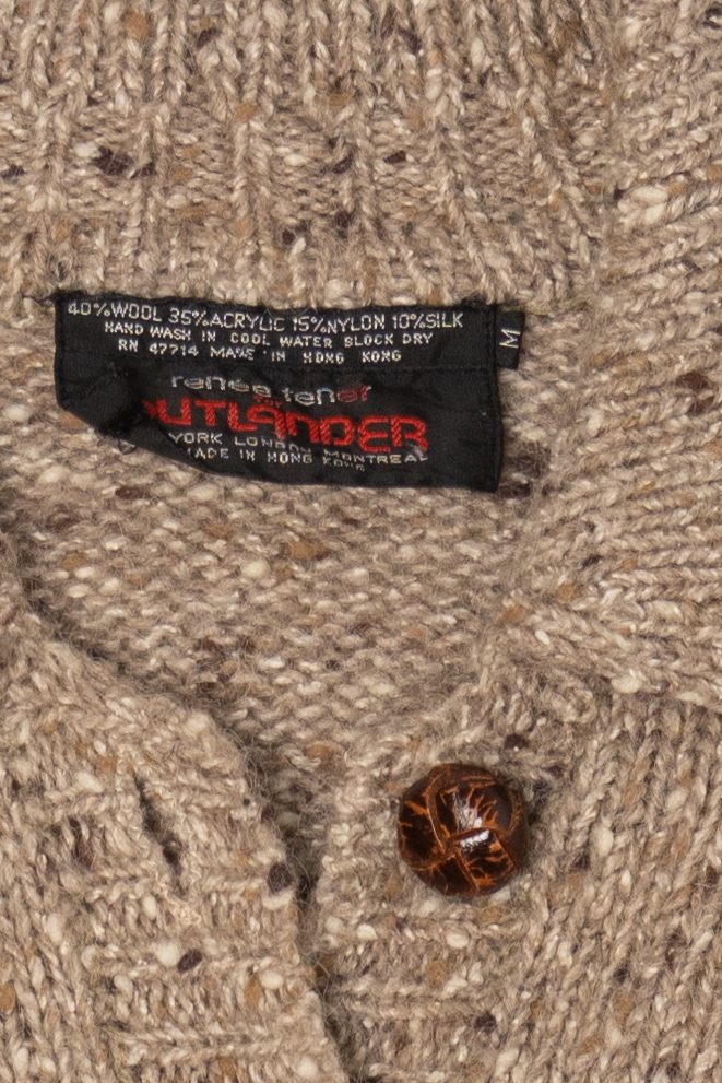 Vintage Beige Renee Tener For Outlander Elbow Pads Sweater (1970s)