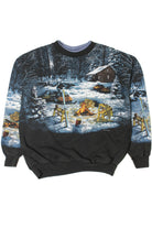 Vintage Snowy Cabin Scene Hidden Side Pockets Sweatshirt