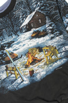 Vintage Snowy Cabin Scene Hidden Side Pockets Sweatshirt
