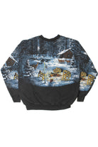 Vintage Snowy Cabin Scene Hidden Side Pockets Sweatshirt