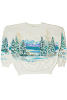 Vintage 1992 Snowy Forest Scene All Over Print Sweatshirt