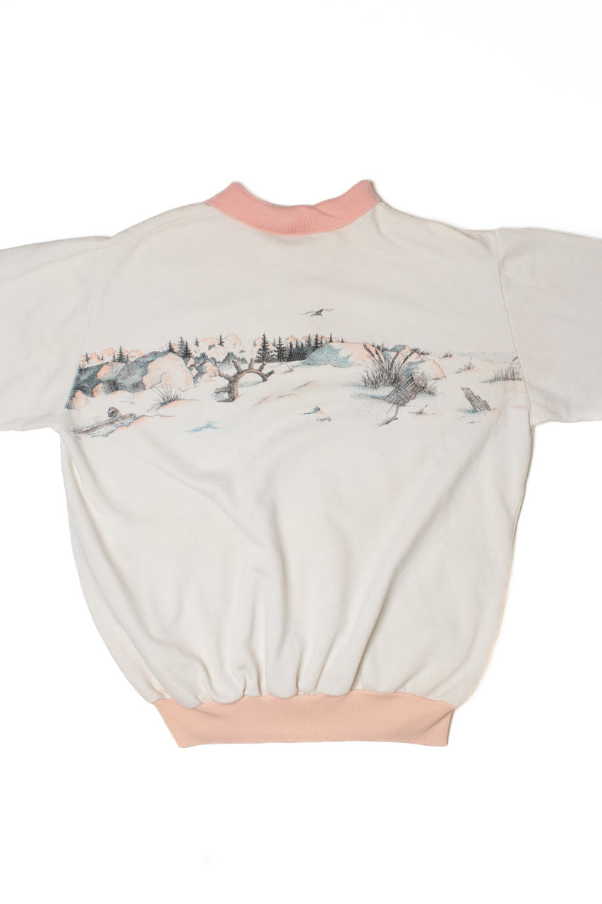 Vintage Scenic Lighthouse Pink Trim Sweatshirt With Pockets